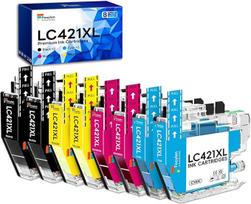 LC421XL spausdintuvo kasetės, suderinamos su Brother LC421 LC-421XLVAL, skirtos Brother DCP-J1050DW DCP-J1140DW MFC-J1010DW, 8 vnt.