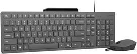 Lenovo 310 USB-A kombinuotoji laidinė klaviatūra ir pelė (raudonas optinis jutiklis, 2000 DPI, 3 mygtukai, slinkimas, atspari purslams klaviatūra, telefono laikiklis, USB-A) Ispanų QWERTY klaviatūra, pilka