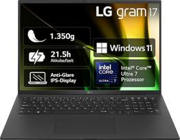 LG gram 17 17Z90S-G.AA78G (17 colių) IPS nešiojamasis kompiuteris, "Intel Core Ultra 7 155H", 16GB RAM, 1 TB SSD, "Intel Arc Graphics", lengvas (1,350 kg), 77 Wh, "Thunderbolt 4", juodas