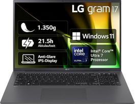 LG gram 17 17Z90S-G.AA79G (17 colių) IPS nešiojamasis kompiuteris, "Intel Core Ultra 7 155H", 16GB RAM, 1 TB SSD, "Intel Arc Graphics", "Feather Light" (1,350 kg), 77 Wh, "Thunderbolt 4", pilkas