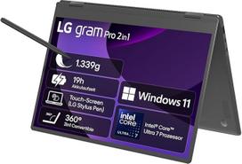 LG gram Pro 16 16T90TP-K.AA78G (16 colių) OLED 2-in-1 nešiojamasis kompiuteris, "Intel Core Ultra 7 255H", "Intel Arc 140T" GPU, 16GB RAM, 1 TB SSD, lengvas kaip plunksna (1,399 kg), gram AI, 77 Wh, "Thunderbolt 4", juodas