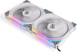 Lian Li UNI FAN SL140 PWM RGB ventiliatorius 140 mm, 2 vnt. su valdikliu, 32 skaitmeniniai RGB šviesos diodai Ventiliatorius 140 mm PWM 0-1500 aps/min, modernus tylus kompiuterio ventiliatorius RGB 140 mm, korpuso ventiliatorius 140 mm RGB PWM, baltos spa