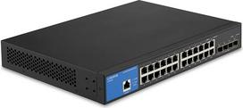 Linksys LGS328C-EU 24 prievadų valdomas gigabitinio tinklo komutatorius su 4 10G Uplink SFP+ lizdais - išmanusis eterneto šakotuvas / skirstytuvas su metaliniu korpusu, montuojamas ant darbastalio arba sienos