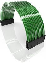 LINKUP - 50 cm ATX 24 kontaktų (20+4) pagrindinės plokštės PSU maitinimo bloko ilgintuvas su pintinėmis rankovėmis maitinimo šaltiniui su kameromis | Tvirtas ir standus dizainas | Individuali pakuotė | 500 mm - žalios spalvos metalikas
