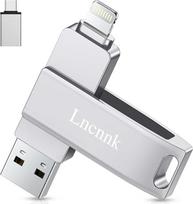 Lncnnk USB atmintinė 512GB "iPhone" MFi sertifikuota USB 3.0 Lightning Memory Stick 3-in-1 Photo Stick Pen Drive išorinės atminties plėtinys USB C Backup for iOS/Android/PC, sidabrinė