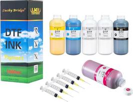 Lucky Bridge DTF rašalas 6 x 1000 ml Premium Pigmentinis rašalas PET plėvelei, šiluminio perkėlimo spausdinimui, pildomasis rašalas visiems Epson DTF spausdintuvams su DX5, DX7, 5113, XP600, I3200 ir kt. - (6000 ml)
