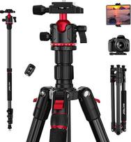 MACTREM fotoaparato trikojis, 74 colių/187 cm aliuminio kelioninis trikojis ir monopodas su 360° rutuline galvute, lengvas trikojis išmaniesiems telefonams iPad Canon Nikon Sony žiūronams Lazerinio lygio teleskopas