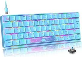 MAGIC-REFINER UK Layout 60% mechaninė žaidimų klaviatūra, mėlynas jungiklis, 62 mini klavišai, USB C, RGB foninio apšvietimo efektai, vaivorykštinė LED šviesa, suderinama su kompiuterio skaičiuotuvu Win/Mac - mėlyna