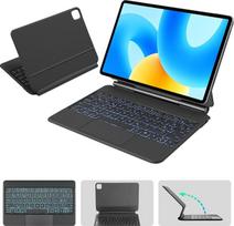 Magnetinės klaviatūros dėklas "i-Pad 10 Gen" 10,9 colio (2022) ir 11 Gen A16 2025 11 colių kompiuteriams, jutiklinis kilimėlis, dvigubas išdėstymas anglų-vokiečių kalbomis, klaviatūra su jutikliniu kilimėliu, konsolinis stovas, 7 spalvų foninis apšvietima