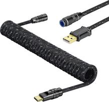 MAMBASNAKE C05 Custom Coiled Aviator USB C kabelis žaidimų klaviatūrai, pintas nailonas, iš USB-A į USB-C, spiralinis mechaninės klaviatūros kabelis su dvigubomis rankovėmis, nuimamas CNC aviacijos kištukas, 4,92 ft - juodas