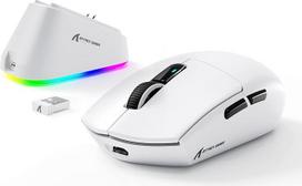 MAMBASNAKE x Attack Shark G3PRO žaidimų pelė su magnetine įkrovimo stotele, BT/2.4G belaidis ryšys/kabelis, "PixArt PAW3311" žaidimų jutiklis, 59 g lengvas, 25000 DPI, greitaeigė žaidėjų biuro pelė, skirta PC/Mac, balta