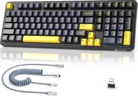 MAMBASNAKE x Attack Shark X98 bezprzewodowa mechaniczna klawiatura do greed gasket 102 klavišai su spiraliniu kabeliu, 2.4 G/BT/USB-C, keitny przełącznik liniowy, RGB, NKRO (Czarny)