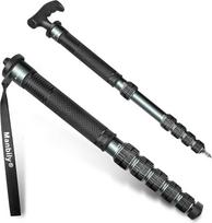 Manbily 32 mm monopodas fotoaparatams 44 cm - 174 cm Aliumininis monopodas Trikojis DSLR kelioninis monopodas su vaikščiojimo lazdos rankena 6 sekcijos žygių lazdos Max. 15 kg su telefono spaustuku Vaizdo kamera (metalinė pilka)
