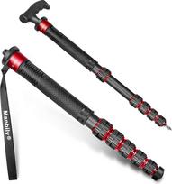 Manbily 32 mm anglies monopodas fotoaparatams 44 cm - 174 cm Anglies pluošto monopodas Trikojis DSLR kelioninis monopodas su vaikščiojimo lazdos rankena 6 sekcijos žygių lazdos Max. 15 kg su telefono spaustuku vaizdo kamerai (raudona)