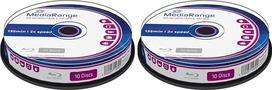 MediaRange BD-RE 25GB 2-fache Schreibgeschwindigkeit, wiederbeschreibbar, Silber, 10er Cakebox (Packung mit 2)