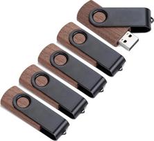 Medinis besisukantis USB atminties kaupiklis 16GB USB 2.0 atminties kortelė 5 medinių atminties kaupiklių rinkinys su metaliniu dangteliu Rašiklis 16GB