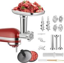Mėsmalė ir priedai "KitchenAid" stovinčiam maišytuvui, "Kitchenaid" priedai maišytuvui su 3 dešrų įdaro ragais, 3 smulkinimo peiliais, 4 smulkinimo diskais ir mėsainių spauda