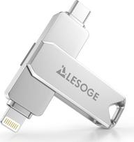 MFi sertifikuota USB C atmintinė 256GB, mini USB atmintinė mobiliojo telefono nuotraukoms saugoti, 3 in 1 USB C ir 3.0 atmintinė, išorinė nuotraukų ir vaizdo įrašų saugykla, nuotraukų atmintinė iPhone/iPad/Android/PC/Mac (sidabrinė)