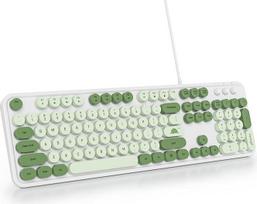 Mieloji viso dydžio klaviatūra su apvaliais klavišais, retro membraninė rašomosios mašinėlės klaviatūra amerikietiška QWERTY, 104 klavišų biuro USB laidinė viso dydžio kompiuterio stalui GT108 Matcha