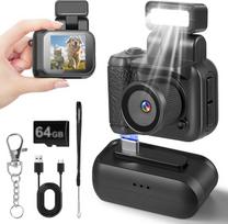 Mini fotoaparatas, 1080p raktų pakabukas retro fotoaparatas su LED blykste, mažas skaitmeninis fotoaparatas su 64 g atminties kortele, mažas fotoaparatas su 660 mAh baterija, tinka vaikų fotografijai, naminių gyvūnėlių fotografijai Uhngw (64GB)