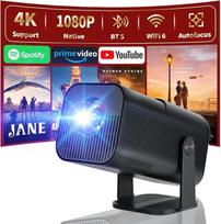 Mini projektorius su 4K ir 1080P FHD, "WiFi 6" ir "Bluetooth 5.0", 90° pasukimo kampu, automatinis lizdinės plokštumos koregavimas, iki 200 colių, išmanusis "Android" - skirtas namams, miegamajam, lauke ir darbui, suderinamas su HDMI/TV