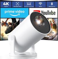 Mini projektorius su 4K palaikymu, 2026 projektoriaus integruota programėlė, 20000 liumenų su "Android 14", automatinis lizdinės plokštumos koregavimas, "WiFi 6" ir "Bluetooth 5.4", 180° pasukamas projektorius, nešiojamasis namų kinas