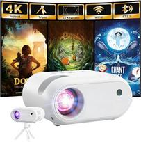 Mini projektorius su trikoju 1080p su "WiFi" ir "Bluetooth" Nešiojamasis projektorius, suderinamas su HDMI, išmaniuoju telefonu, USB, TV atmintinėmis, namų kinu, miegamojo projektoriumi, baltos spalvos