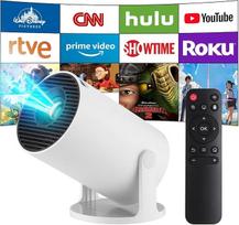 Mini projektorius, atnaujintas 4K išmanusis namų kino projektorius su "Android 14", 2.4/5G dvigubu "WiFi6", "Bluetooth5.4", automatiniu lizdinės plokštumos koregavimu, 180 laipsnių pasukimu, 130 colių ekranas telefonui/kompiuteriui/kapui (baltas)