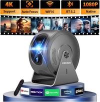 Mini projektorius, palaikantis 4K 1080P, projektorius su automatinio fokusavimo ir posūkio kampu bei 360° pasukimo funkcija, mažas projektorius su "WiFi 6" ir "Bluetooth 5.4", suderinamas su HDMI/USB/televizoriaus lazdele/nešiojamuoju kompiuteriu, pilkos