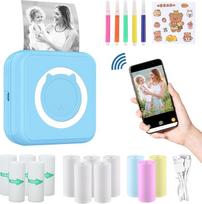 Mini spausdintuvas išmaniajam telefonui, mini nešiojamasis nuotraukų spausdintuvas, mini kišeninis spausdintuvas, "Bluetooth" terminis spausdintuvas "iOS" ir "Android", lipdukų spausdintuvas žurnalui, užrašams, sąrašui, atmintinei - mėlynas