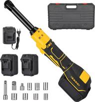 MISTRO Akku Ratschenschrauber 3/8 80 Nm 2 x 4.0Ah Elektrinė racija su 6 Zoll langem Hals LED-Licht Elektro Ratsche für Kfz 7 Steckschlüsseleinsätze, Verlängerung & Tasche