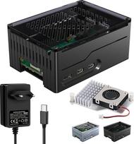 Miuzei Metalinis korpusas Raspberry Pi 5 palaikyti NVMe SSD PCIe M.2 kepurė X1001 / X1003 / X1000 su 5A maitinimo adapteriu Aktyvus aušintuvo korpusas Pi 5 8GB 4GB palaiko visus SSD išplėtimo virš pagrindinės plokštės