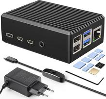Miuzei Raspberry Pi 4 korpusas iš aliuminio su maitinimo šaltiniu, Raspberry Pi 4 modelio B korpusas su pasyviuoju aušinimu, 5,1 V 3A USB-C maitinimo šaltinis su įjungimo/išjungimo jungikliu Metalinis korpusas tik Raspberry Pi 4B 8GB/4GB/2GB
