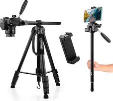 MOJOGEAR 70,9" 3 in 1 trikojis: Didelis trikojis, monopodas ir horizontali ranka fotografavimui iš viršaus - su telefono laikikliu ir dėklu - didelis trikojis išmaniesiems telefonams, telefonams ir fotoaparatams
