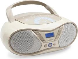 MOOOV 477403 Nešiojamas CD grotuvas su radiju, USB, garsiakalbiu, mini lagaminėlio radijo imtuvas vaikams ir senjorams, retro dizainas, MP3, idealiai tinka virtuvėje ir vaikų kambaryje, maitinamas iš tinklo arba baterijomis, pilkas
