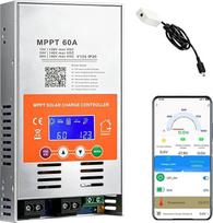 MPPT saulės energijos įkrovimo valdiklis 60A 12V/24V/48V automobiliams, saulės energijos valdiklis su LCD ekranu, maksimali PV atviros grandinės įtampa 160V, įmontuotas WiFi adapteris, nuotolinis programėlės valdymas, be akumuliatoriaus
