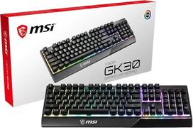MSI "Vigor GK30" žaidimų klaviatūra, QWERTZ, DE išdėstymas - mechaniniai membraniniai jungikliai, atspari vandeniui, RGB "Mystic Light", apšvietimo ir medijos sparčiuosius klavišus, neslystantį žaidimų pagrindą, paauksuotą USB 2.0 - pilno dydžio
