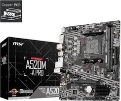 MSI A520M-A PRO žaidimų pagrindinė plokštė (AMD AM4, DDR4, PCIe 3.0, SATA 6Gb/s, M.2, USB 3.2 Gen 1, DVI/HDMI, Micro-ATX)