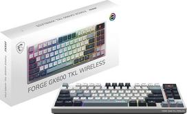 MSI Forge GK600 TKL Wireless Sky FR mechaninė AZERTY klaviatūra su linijiniais jungikliais, sublimacinės spaudos PBT klavišais, neslystančiu pagrindu, RGB LED, USB 2.0, "Bluetooth", 2,4 GHz, be klavišų