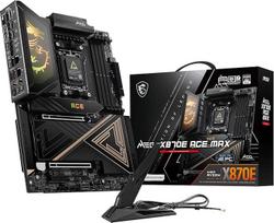 MSI MEG X870E ACE MAX pagrindinė plokštė, ATX - palaiko "AMD Ryzen 9000/8000/7000" procesorius, AM5-64MB BIOS ROM, 110A SPS VRM, DDR5 atmintis (iki 9000+ MT/s OC), M.2 ir PCIe 5.0, USB4, "Wi-Fi 7