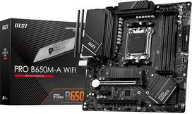 MSI PRO B650M-A WiFi ProSeries pagrindinė plokštė (AMD Ryzen 9000/8000/7000 serijos procesoriai, AM5, DDR5, PCIe 4.0, M.2, SATA 6Gb/s, USB 3.2 Gen 2, HDMI/DP, "Wi-Fi 6E", "Bluetooth 5.3", 2,5Gb/s LAN, mATX)
