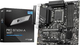 MSI PRO B760M-A WiFi pagrindinė plokštė, Micro-ATX - 12, 13 ir 14 kartos "Intel Core" procesoriams, LGA 1700 - DDR5 Memory Boost 6800+MHz/OC, PCIe 4.0 x16 lizdas, M.2 Gen4 lizdai, 2.5G LAN, Wi-Fi 6E