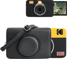 MUZIRI KINOKOO dėklas "Kodak C210R Mini Shot 2 Retro 2-in-1" fotoaparatui ir nuotraukų spausdintuvui, "Mini Shot 2 Retro" PU odos apsauginis dėklas su reguliuojamu dirželiu per petį - juodas