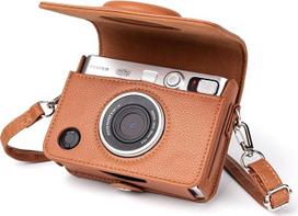 MUZIRI KINOKOO dėklas "Fuji Instax Mini EVO" momentiniam fotoaparatui - PU odos dėklas "Fuji Mini EVO" su reguliuojamu dirželiu per petį, rudos spalvos