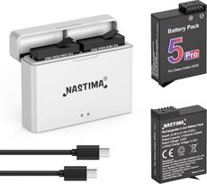 NASTIMA 2100 mAh akumuliatorius DJI Osmo Action 5 Pro ir įkroviklis, 2 pakuočių akumuliatorių rinkinys su dviem prievadais, PD greito įkrovimo akumuliatoriaus dėklas, suderinamas su DJI Osmo 360/Action 5 Pro/Action 4/Action 3 kameromis