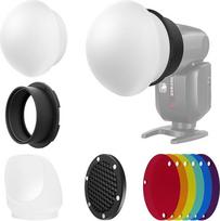 NEEWER blykstės priedų rinkinys su silikoniniu difuzoriumi, tinkleliu, reflektoriumi, 6 x spalvotu geliu ir 1 x magnetiniu adapterio žiedu, suderinamas su "Godox V1/V1 PRO" NEEWER Z1 Z2 fotoaparato blykste su apvalia galvute, CRS5