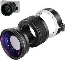 NEEWER plataus kampo objektyvas, suderinamas su "Canon G7X Mark III" fotoaparatu, 2 in 1, 18 mm plataus kampo ir 10x makroobjektyvas su prailginimo vamzdeliu, bajonetu ir valymo šluoste