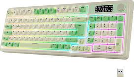 NEWWAY NK251 Belaidė įkraunama prancūziško išdėstymo AZERTY klaviatūra Trys režimai WiFi 2,4 GHz / BT/USB-C - Skaitmeninis ekranas - Daugiafunkcinis ratukas - RGB apšvietimas - Imtuvas ant korpuso