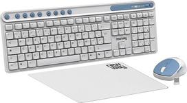 NEWWAY NKMP252 Belaidė pelės klaviatūra 2,4 GHz prancūziška AZERTY klaviatūra - tylus rašymas, 14 daugialypės terpės klavišų, lengva pelė su 6 mygtukais, pelės kilimėlis, ilgas baterijos veikimo laikas