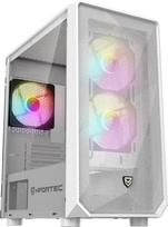 Nfortec - DYS PC Gaming Mini Towe (MATX) korpusas, 3 x 120 mm ARGB ventiliatoriai, tinklelio formos priekis, šabloninė kristalų pusė, baltos spalvos